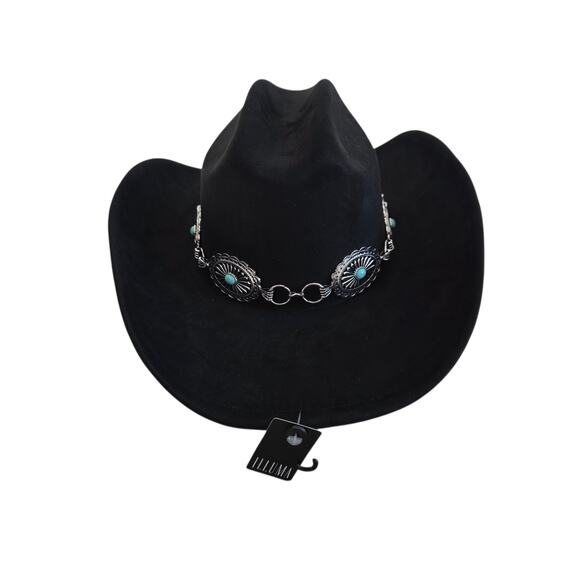 Boutique Western Black Cowboy Hat with Faux Turquoise & Silver Concho Band main image 6